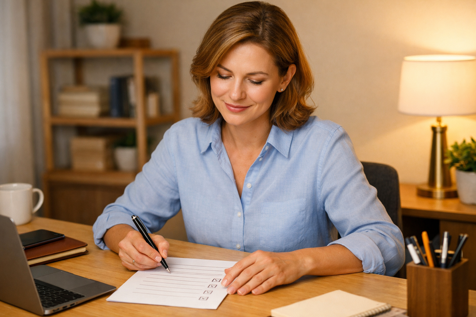 A person completing a checklist